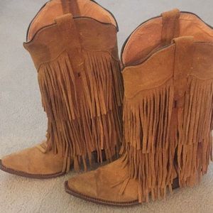 Tan Suede Fringe Cowboy Boots